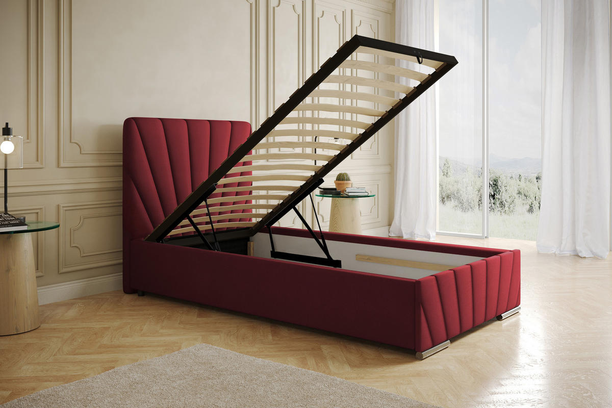 POLSTERBETT Ray 100 x 200 cm mit Bettkasten, Lattenrost, OHNE MATRATZE- Rot - Rot, Holz (100/206cm) - Panda Möbel