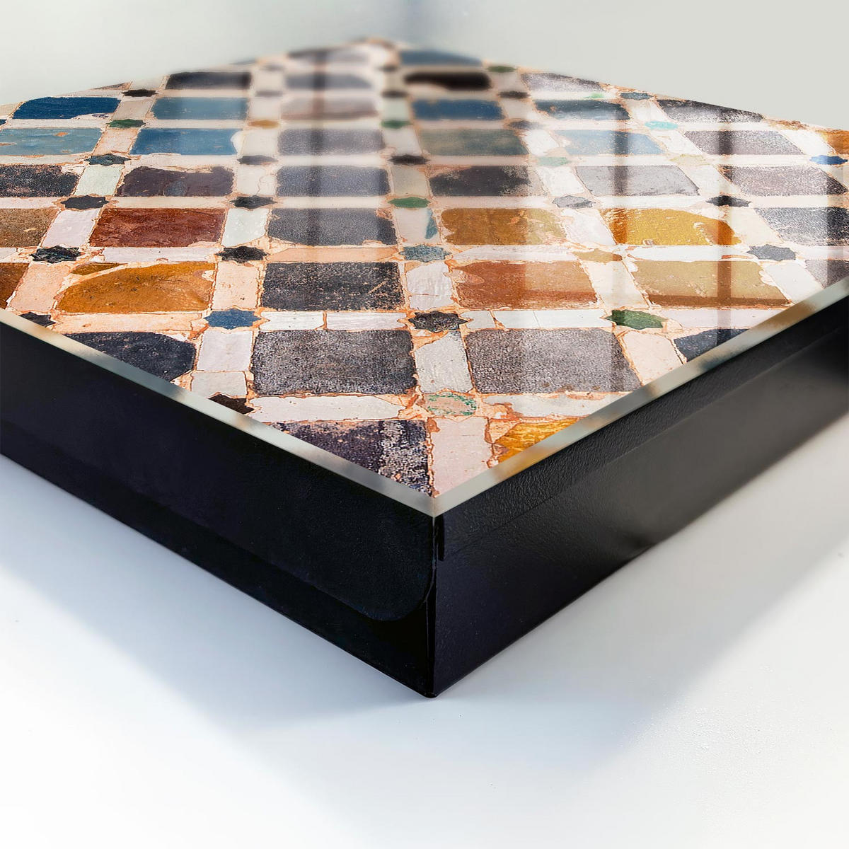 SCHLÜSSELBOX Schwarz 30x30 cm- Türöffnung nach rechts - Farbenfrohes Mosaik - Blau, Metall (30/30/5cm) - TULUP