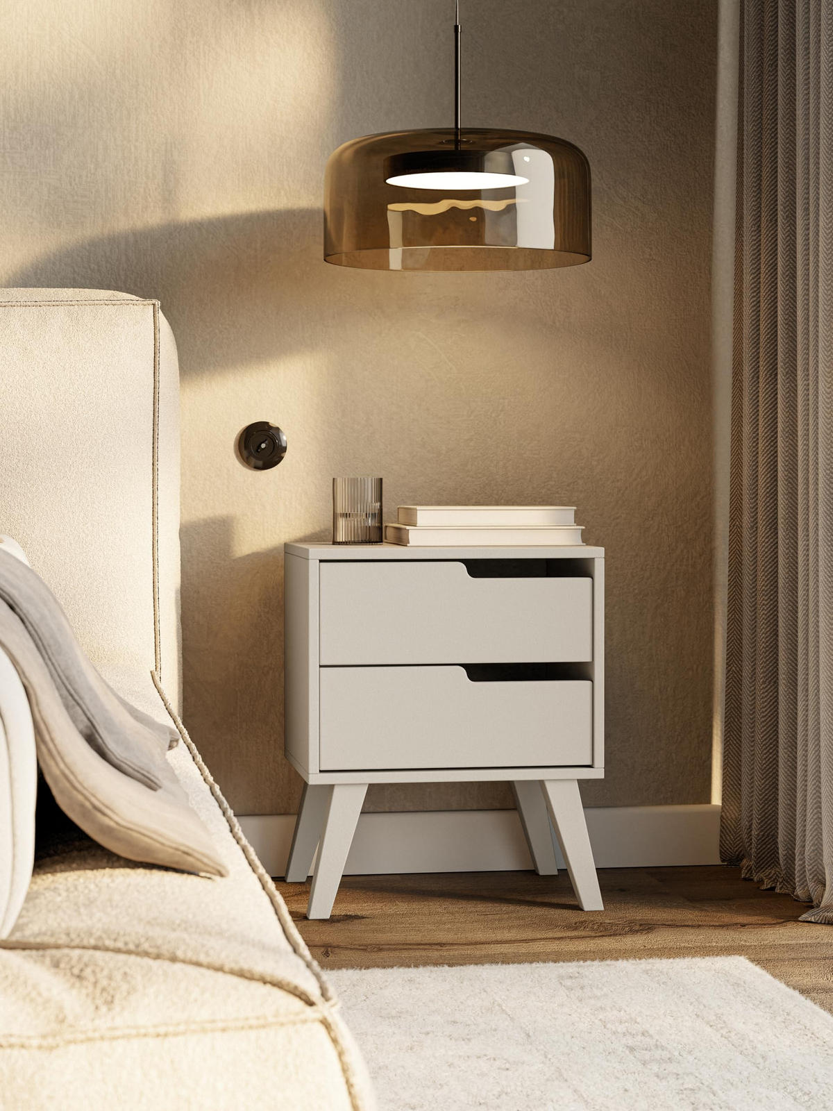 NACHTTISCH Solvo 45x55x40 cm - Modern Nachtschrank zum Schlafzimmer - EIN praktischer Commode aus Spanplatten - Weiß - Weiß, Holzwerkstoff (45/55/40cm) - Chilly