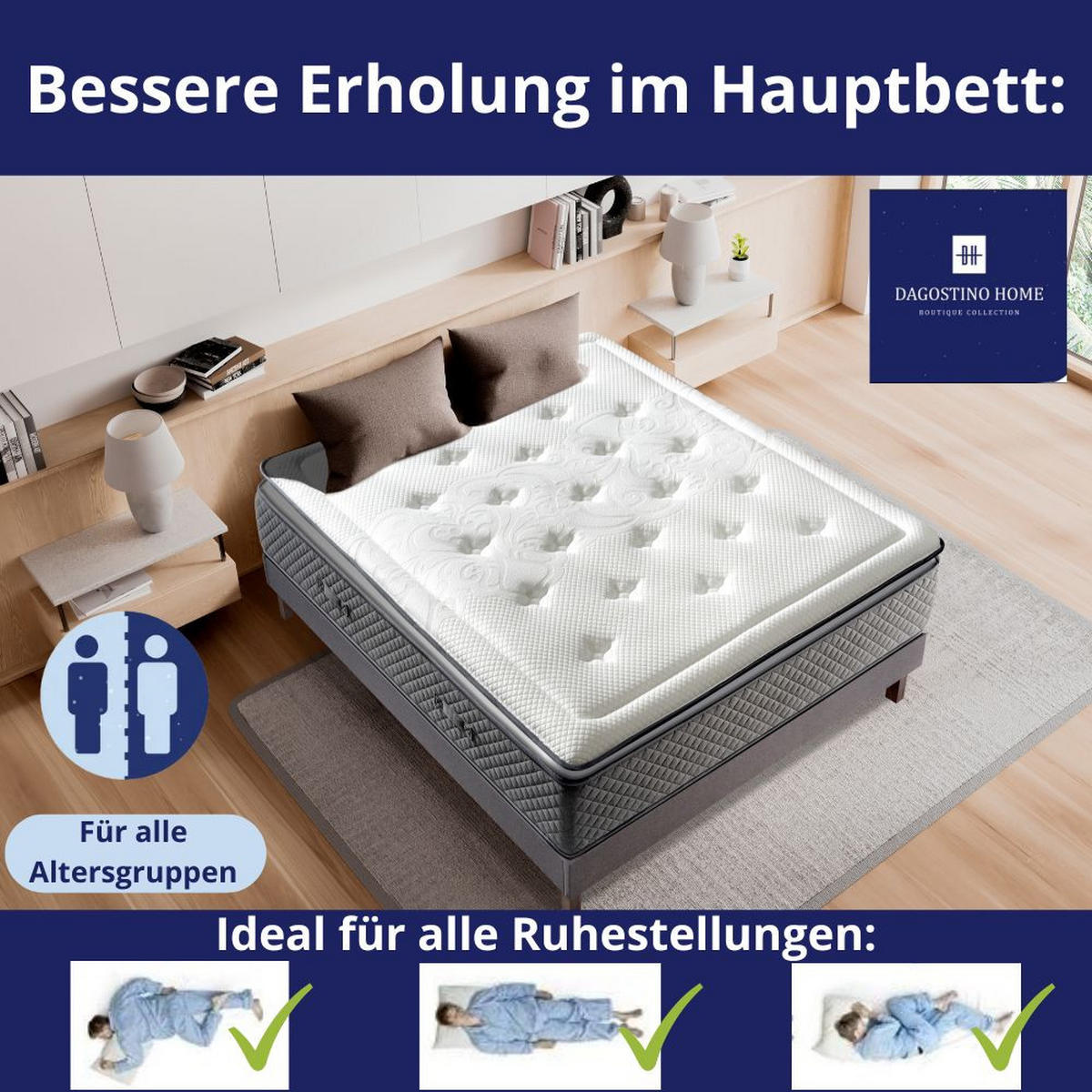KALTSCHAUMMATRATZE Amsterdam H3/H4 180x200 - Weiß, Textil (180/200cm) - Dagostino Home