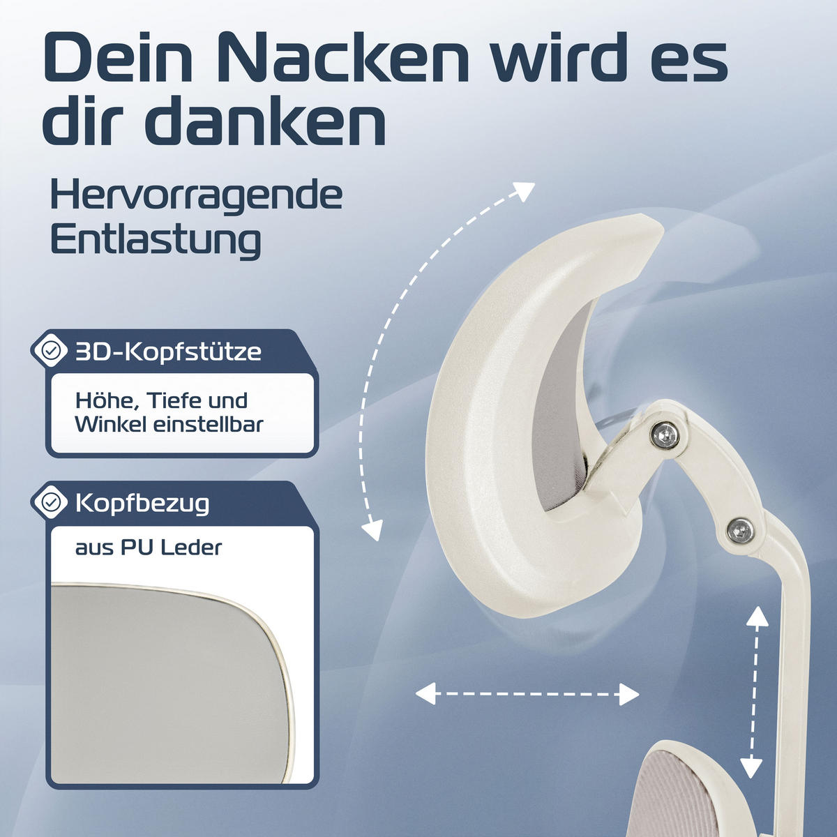 BÜROSTUHL SmartSeat Creme-Weiß - Beige/Silberfarben, Kunststoff/Textil (70/142/70cm) - Clouvou