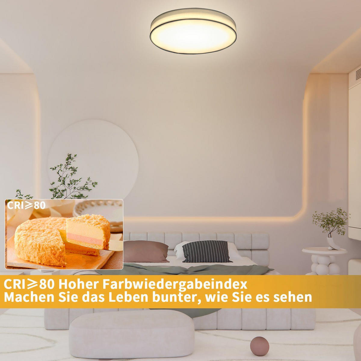 DECKENLEUCHT LED 12W 3000K Stoffschirm Modern Rund Ø30CM - Weiß, Kunststoff (30/30/5cm) - ZMH