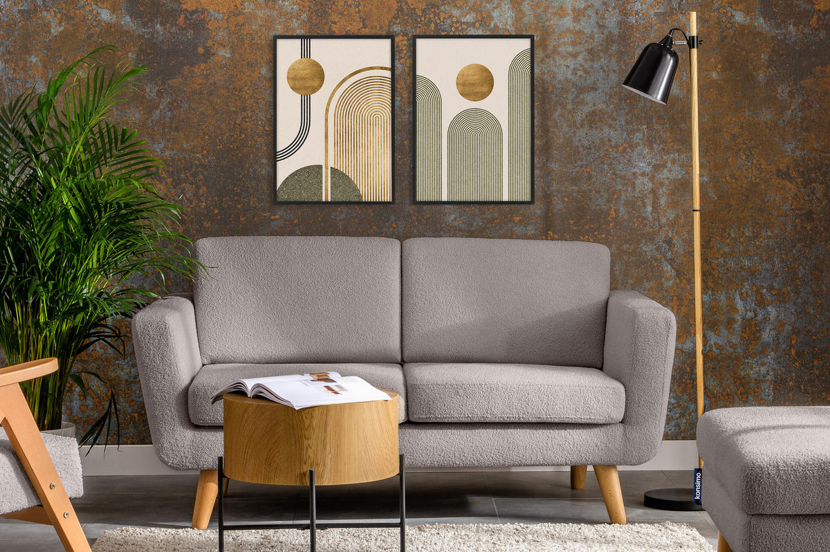 SOFA TAGIO mit Armlehnen, Hellgrau - Hellgrau/Braun, Buchenholz/Textil (153/80/84cm) - KONSIMO®