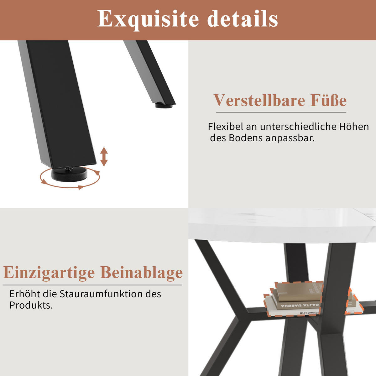 ESSTISCH rund, MDF in Marmoroptik mit /-Metallgestell, Ø 100/75 cm, Weiß/Schwarz - Schwarz, Holzwerkstoff (100/100/75cm) - Redom