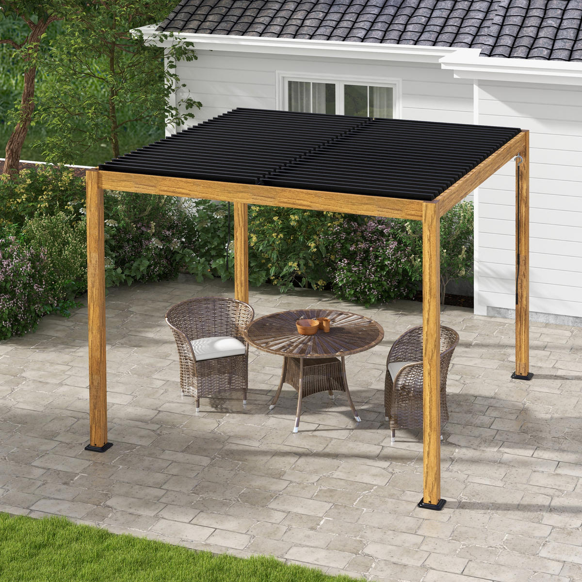 GARTENPAVILLON, UV-Schutz, Alu, Natur - Fichtefarben, Metall (297/228/297cm) - Outsunny