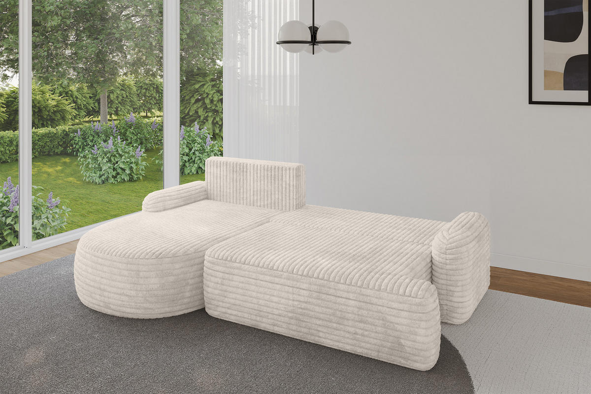 ECKSOFA mit Schlaffunktion und Bettkasten LIRA-L - 264x172x89 Creme - Creme, Holzwerkstoff/Textil (264/172cm) - ALTDECOR