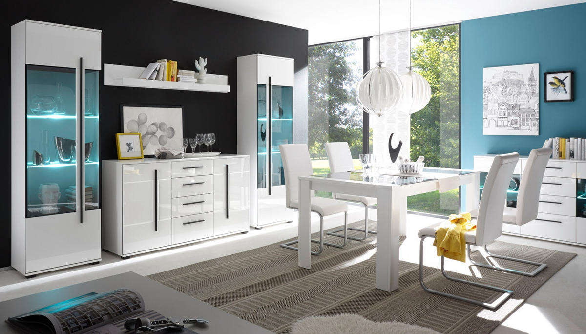 KOMMODE weiß Hochglanz 60 x 126 cm, Midischrank, modernes Design - Weiß Hochglanz/Schwarz, Holzwerkstoff/Kunststoff (60/126/37cm) - Furn.Design