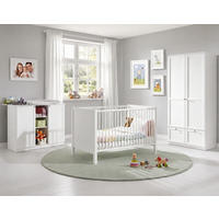 BABYZIMMER-SET 3-tlg.: Babybett & Wickelkommode & Kleiderschrank 2-türig mit Schubladen B90/H200/T58 cm, Soft-Close, Landhausstil Weiß / 22802 - Silberfarben/Weiß, Holzwerkstoff/Metall (76/83/146cm) - luma-home