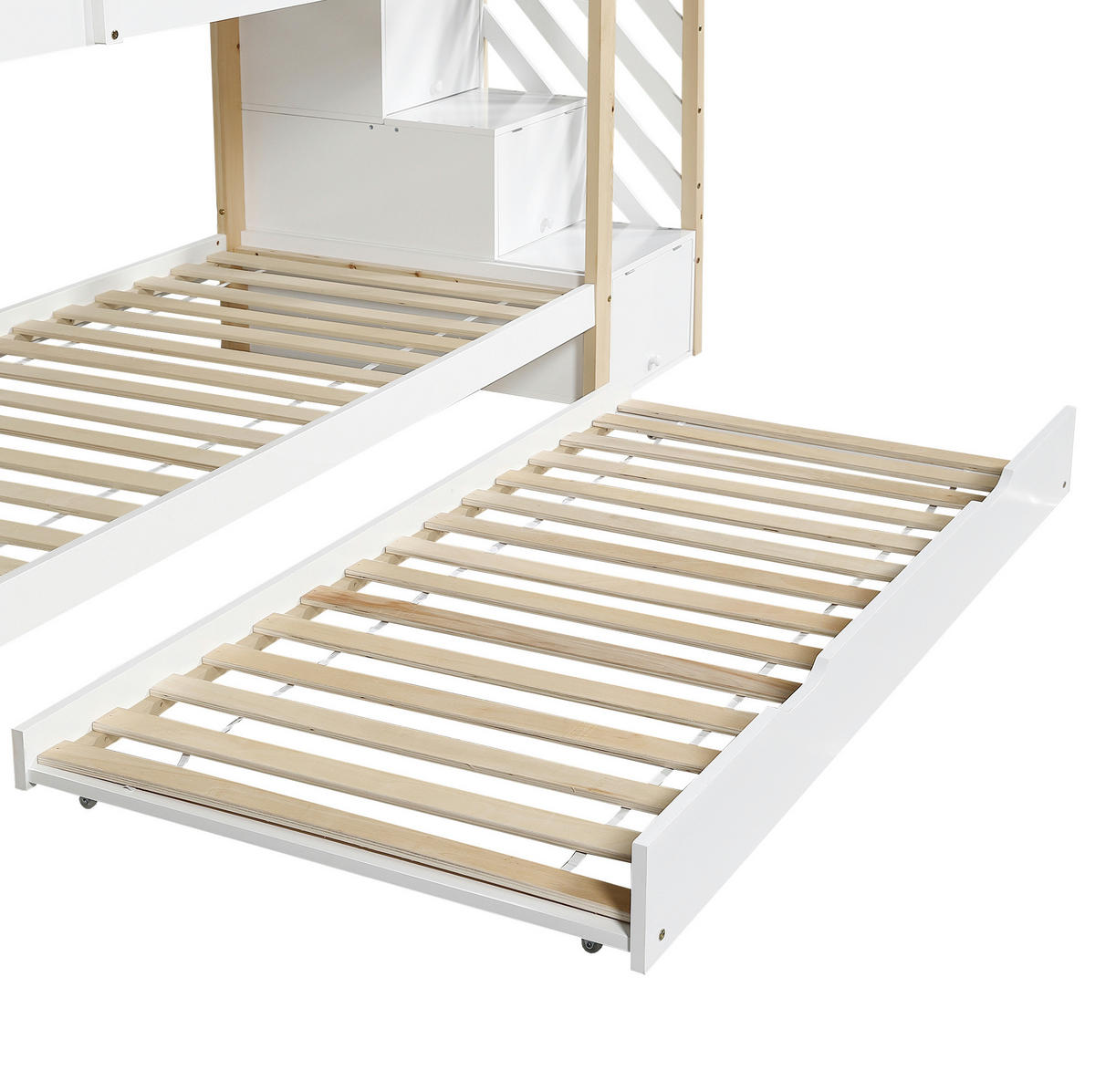 ETAGENBETT mit Ausziehbett und Schubladentreppe 90x200/90x190 cm Natur/Weiß - Weiß, Holzwerkstoff (90/200cm) - Beauniv