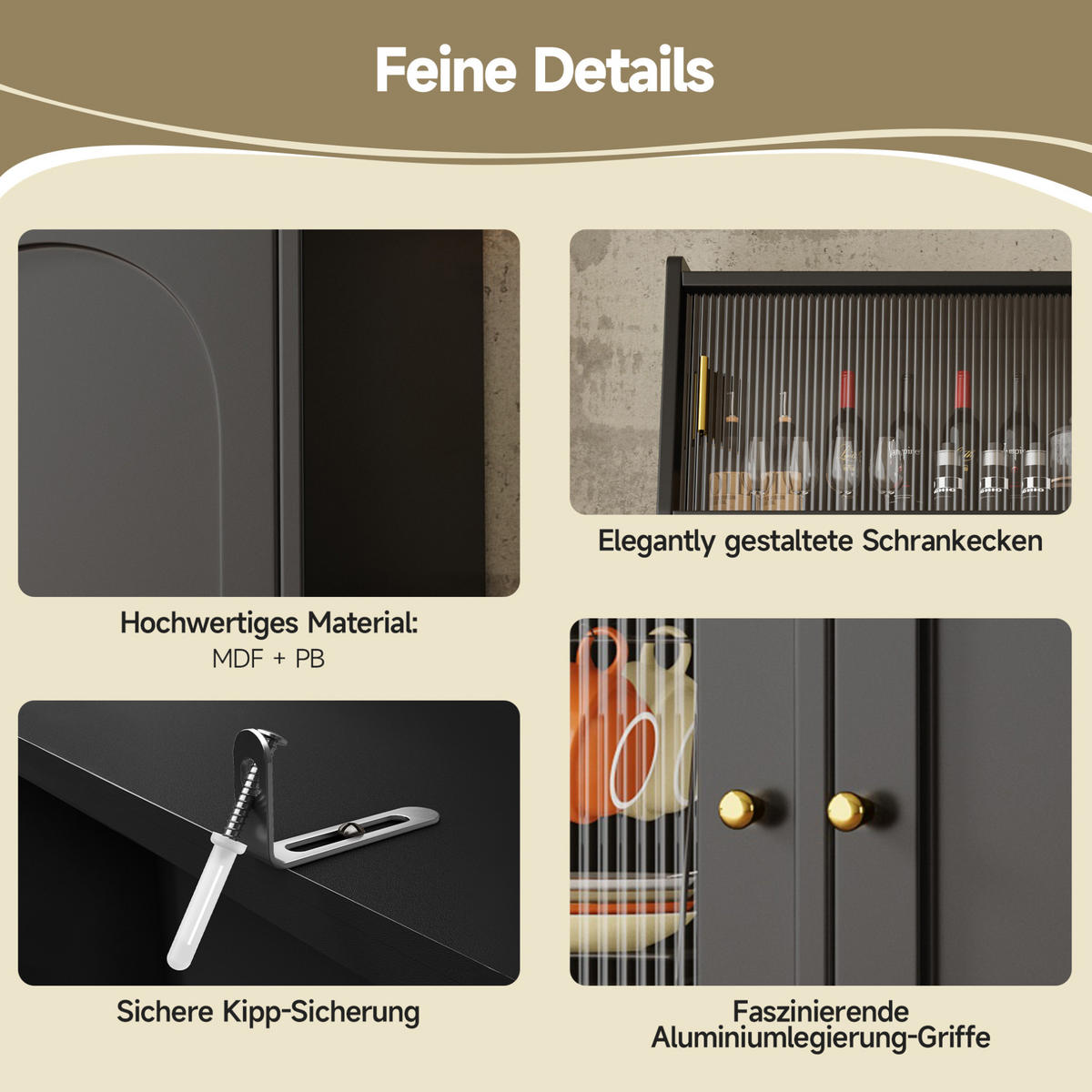 ANRICHTE Hochschrank 120/40/180 cm aus MDF und Holzwerkstoff mit LED-Beleuchtung Schwarz - Schwarz, Holzwerkstoff (120/180/40cm) - Modenvie
