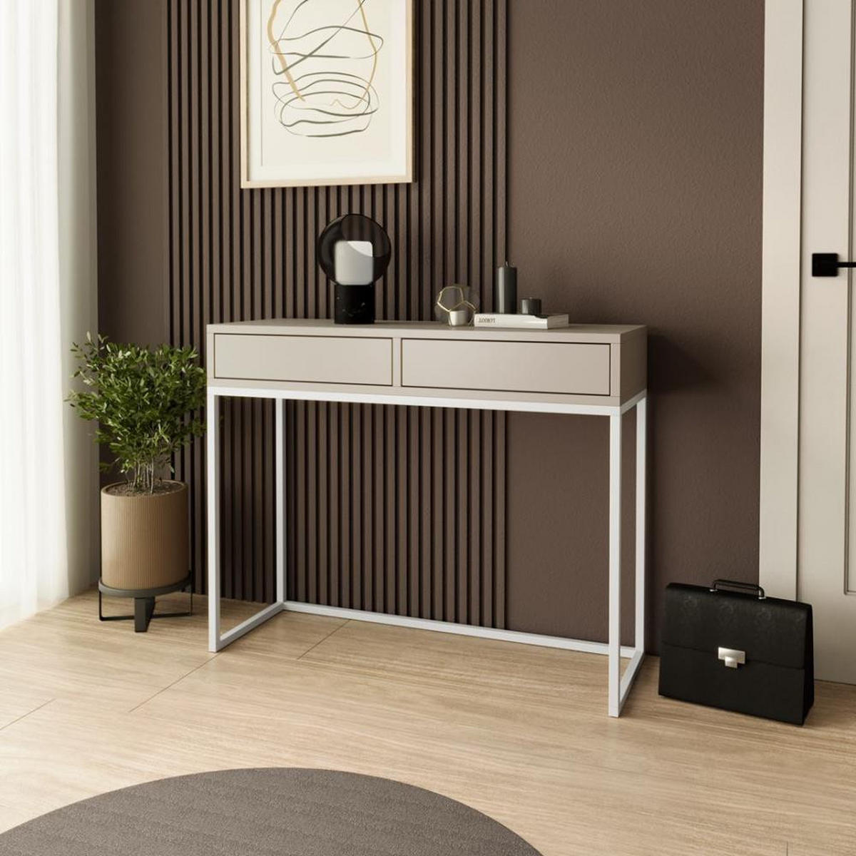KONSOLENTISCH Lango 100/85/35 kaschmir mit weißen Matellbeinen - Kaschmir/Weiß, Holzwerkstoff/Metall (35/100/85cm) - Beautysofa