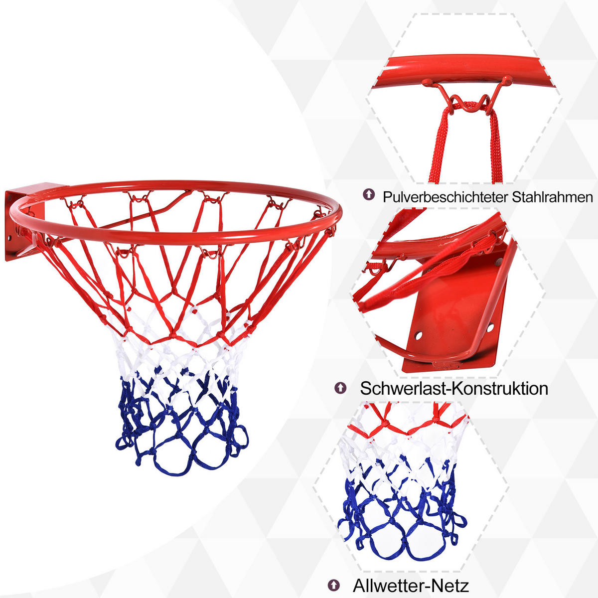BASKETBALLNETZ, Stahlrohr, Rot / Blau / Weiß, ø46 x H1,6 cm - Rot, Metall (1.6/45cm) - HOMCOM