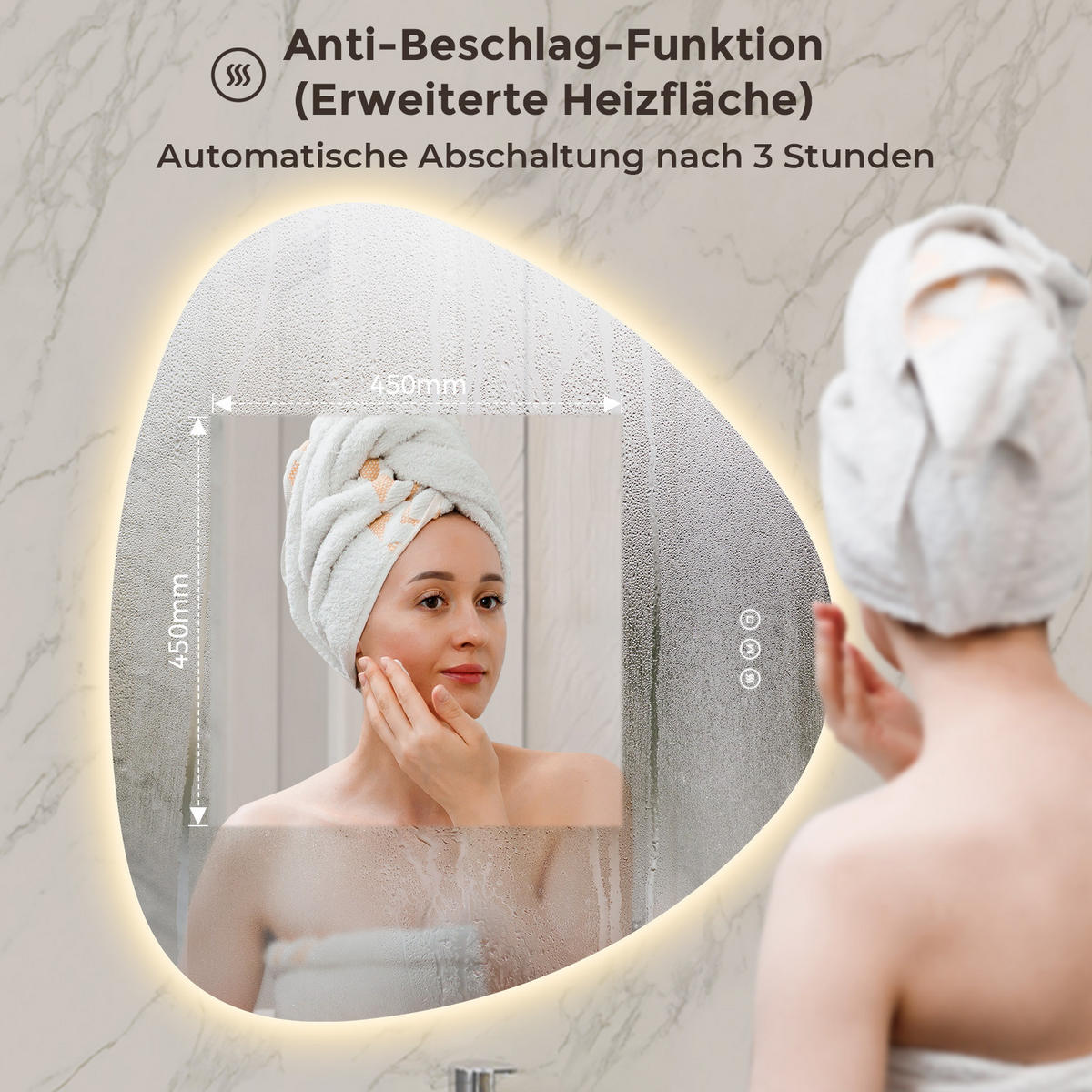 BADEZIMMERSPIEGEL mit Beleuchtung 80/90 cm asymmetrisch rahmenlos LED dimmbar mit Antibeschlag - Transparent, Glas (90/80/2.5cm) - S'AFIELINA
