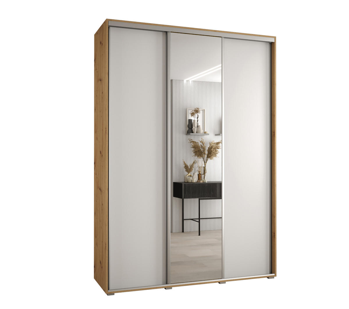 SCHWEBETÜRENSCHRANK 235,2/180/60 3-türig - Silberfarben/Weiß, Holz/Metall (180/235/60cm) - Abiks Möbel