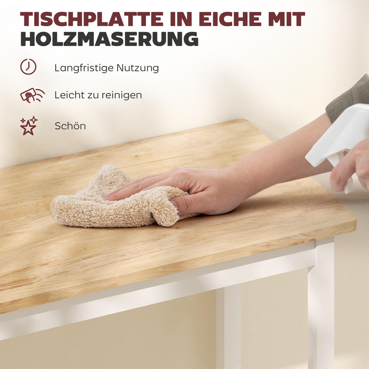 BARTISCH und Barhocker-Set 3tlg. mit Holzoptik - Eichefarben/Weiß, Holz (48/91/108cm) - HOMCOM