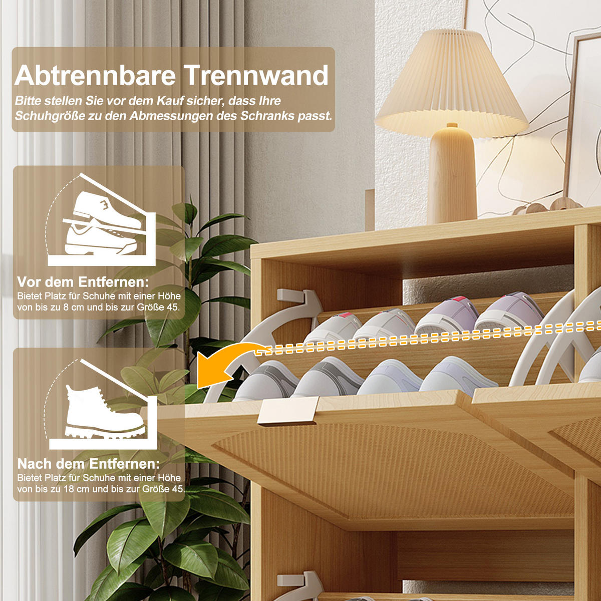 SCHUHSCHRANK Rattan 4 Klappen Landhaus 100x25x90cm - Eichefarben, Holzwerkstoff (25/90/100cm) - FLIEKS