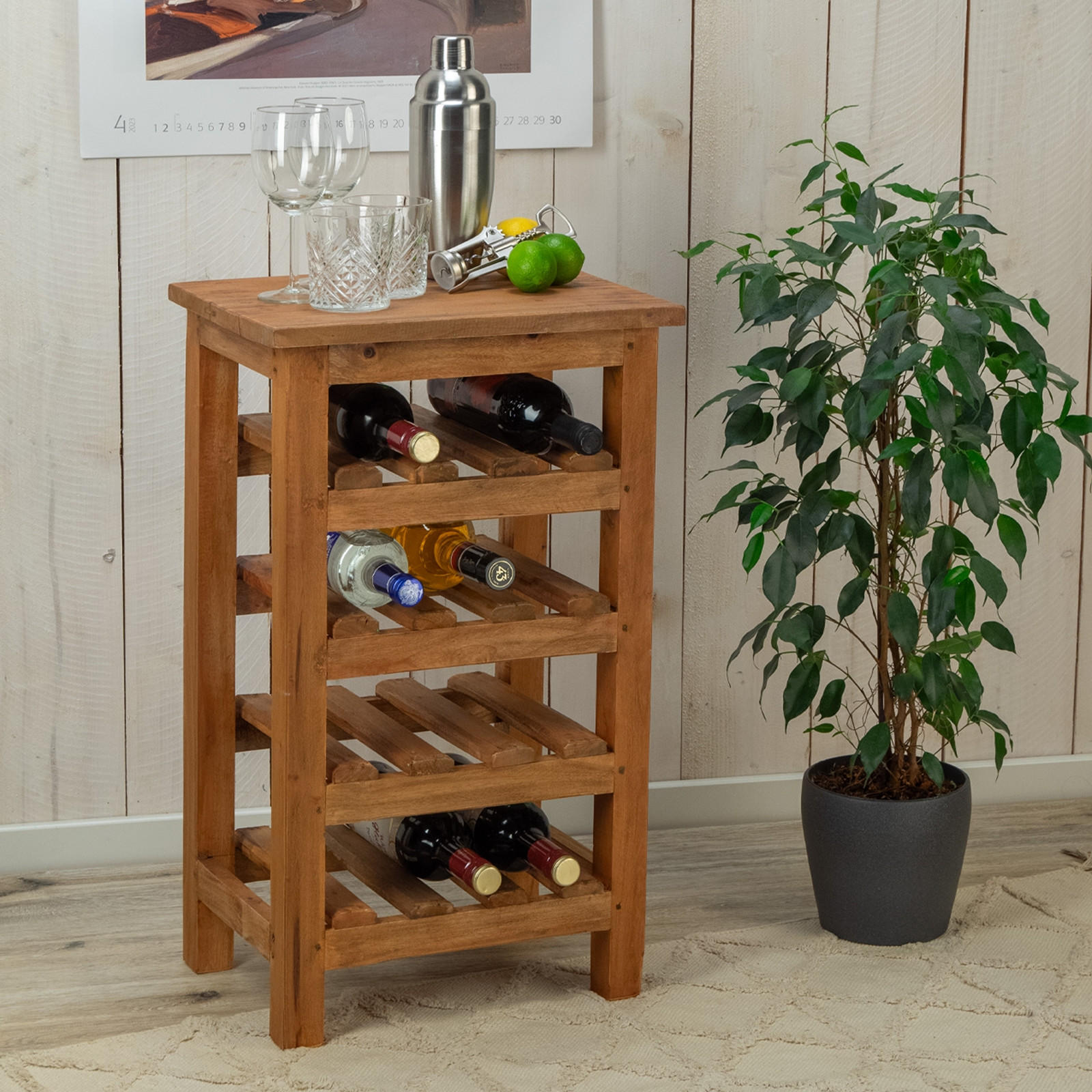 FLASCHENREGAL Burgos Mahagoni Massivholz, für 12 Flaschen, mit Ablage naturfarben - Naturfarben, Holz (41.5/69.5/30cm) - CREEDWOOD