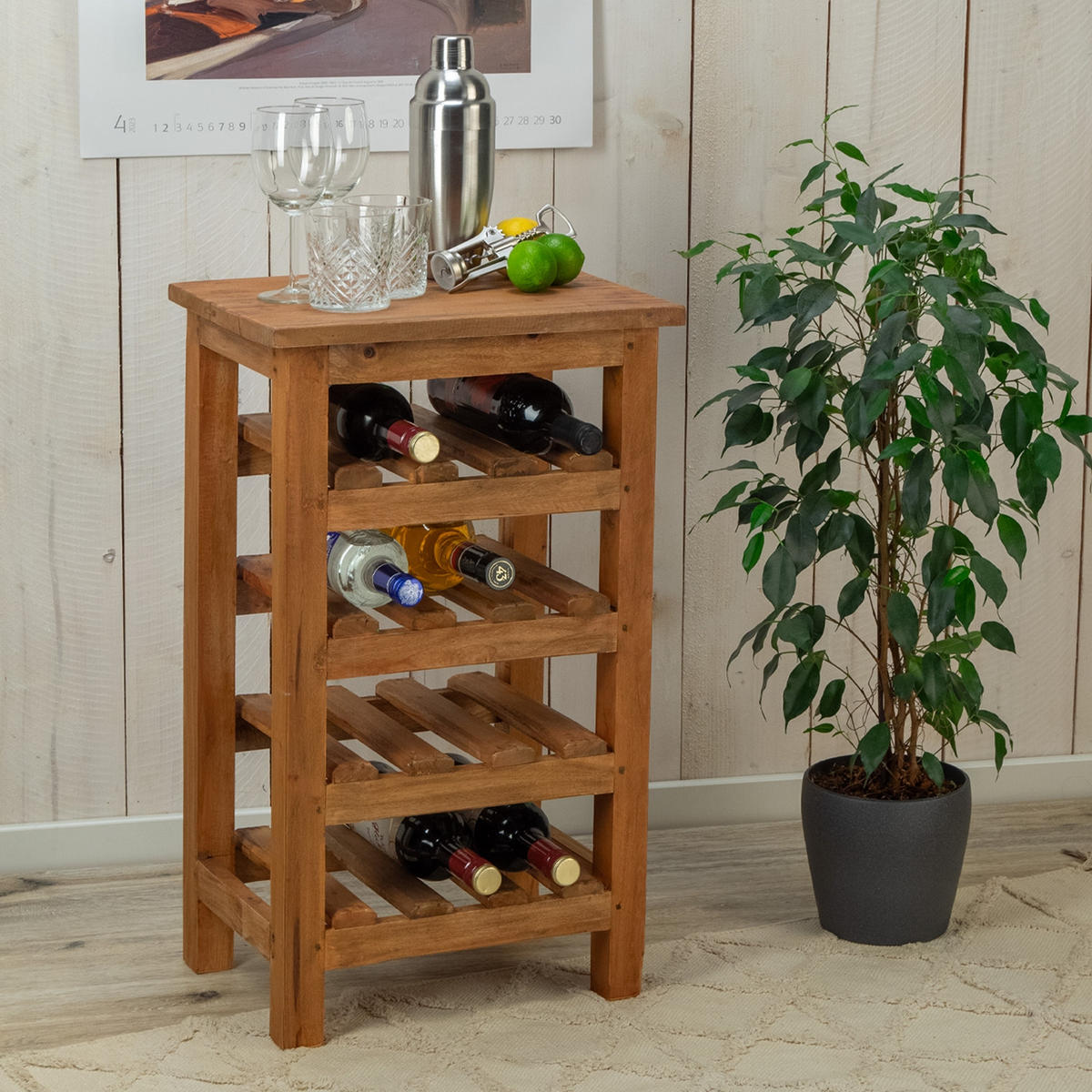 FLASCHENREGAL Burgos Mahagoni Massivholz, für 12 Flaschen, mit Ablage naturfarben - Naturfarben, Holz (41.5/69.5/30cm) - CREEDWOOD