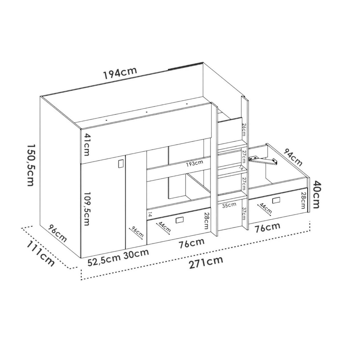 SCHLAFZIMMER Weiß, Eiche 111/271/150 cm - Eichefarben/Weiß, Holzwerkstoff (90/190cm) - DMORA
