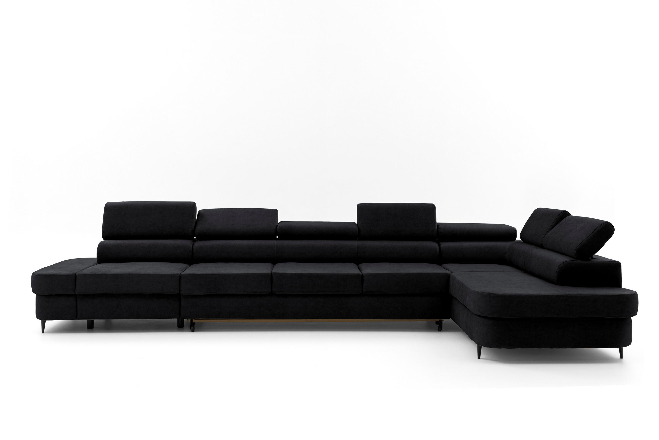 ECKSOFA PRIAM XXL L-Form Rechts mit Schlaffunktion 125x265 Velours Schwarz - Schwarz, Holz/Textil (203/420cm) - Muffo