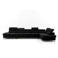 ECKSOFA PRIAM XXL L-Form Rechts mit Schlaffunktion 125x265 Velours Schwarz - Schwarz, Holz/Textil (203/420cm) - Muffo