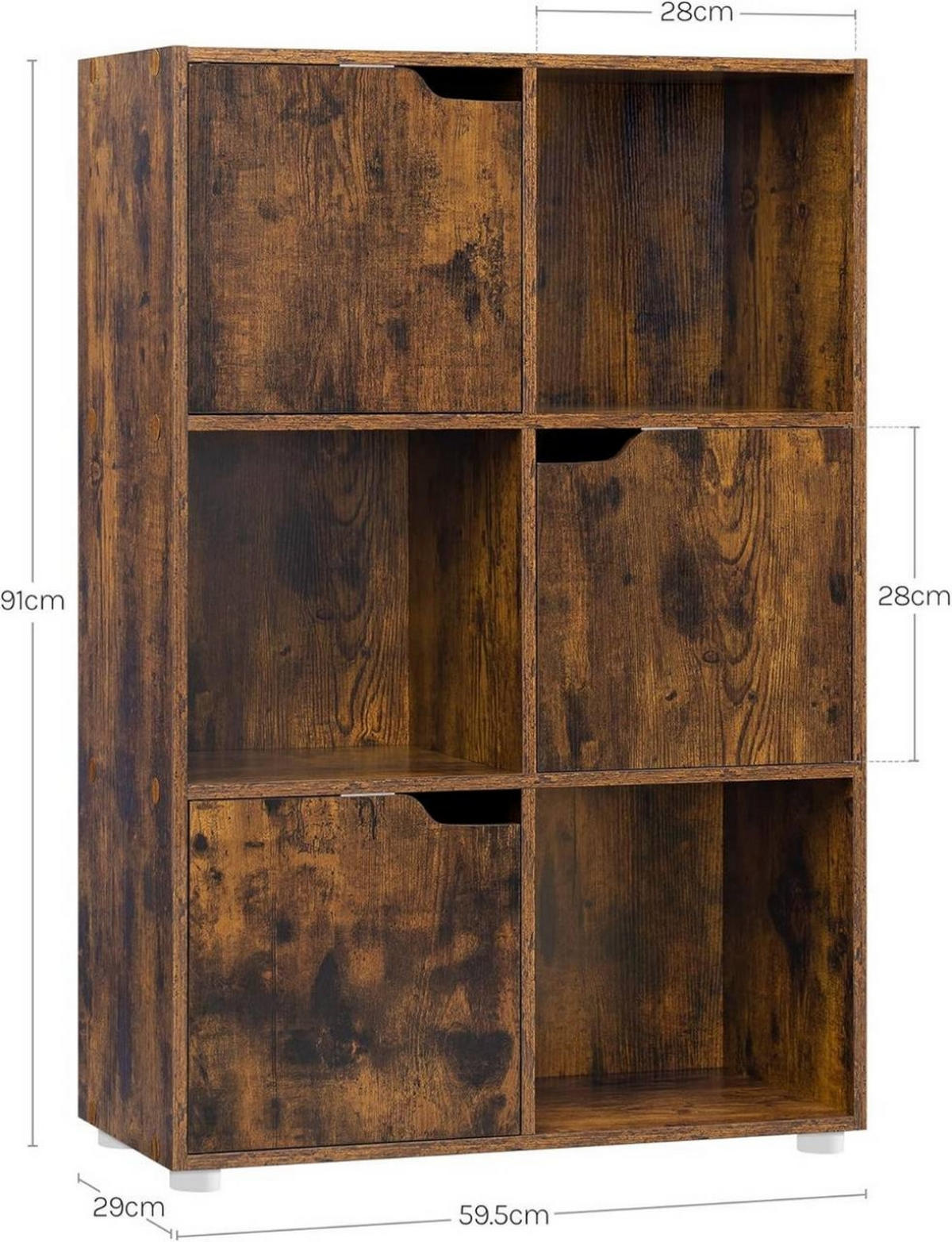 REGALE Bücherregal mit 3 Türen, 6 Fächer, Vintagebraun - Dunkelbraun/Weiß, Holzwerkstoff/Kunststoff (59.6/91/29cm) - Woltu