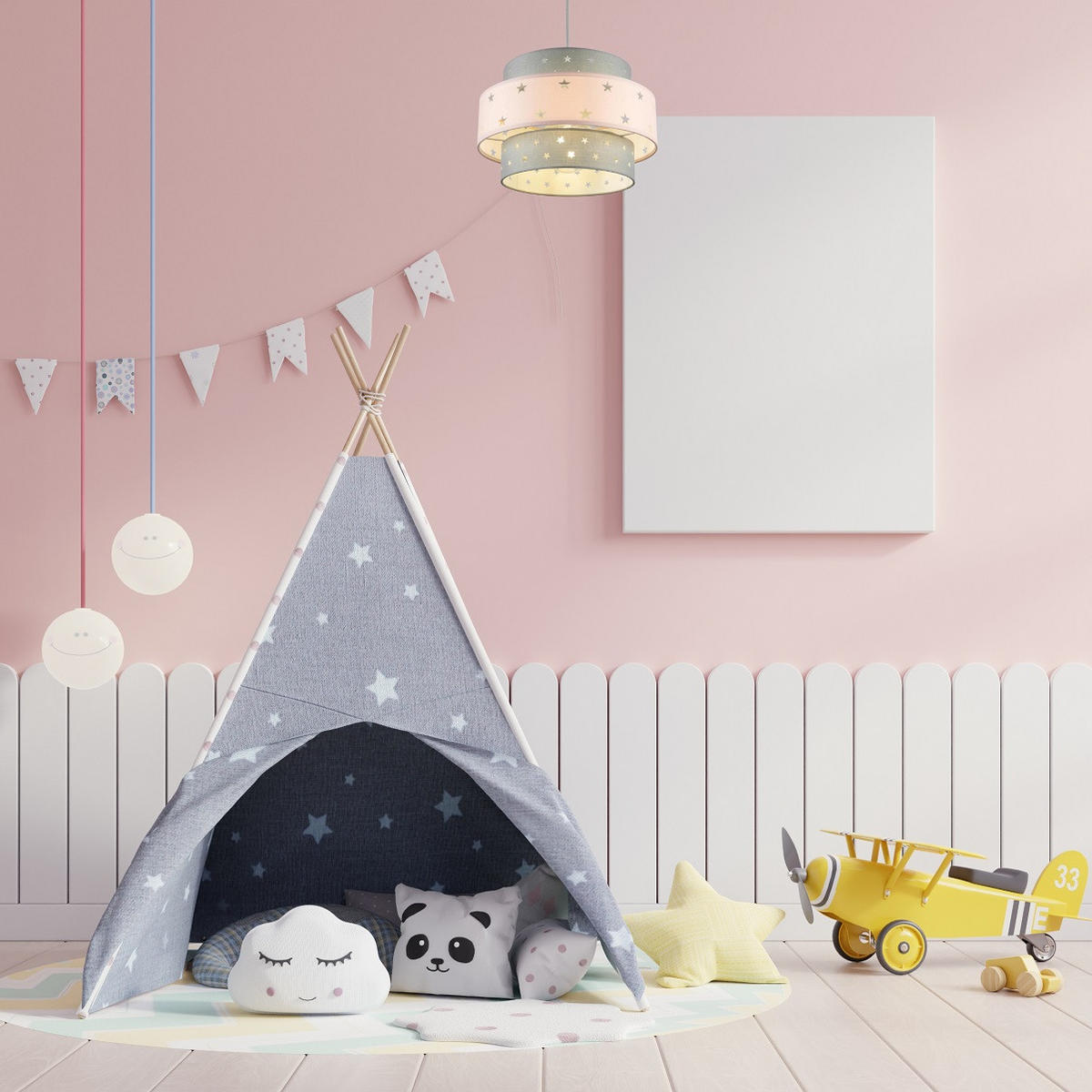 LAMPENSCHIRM STARLIGHT Grau, Rosa, einfache Installation, nicht elektrisch - Pink, Textil (30/30/19cm) - CGC Europe