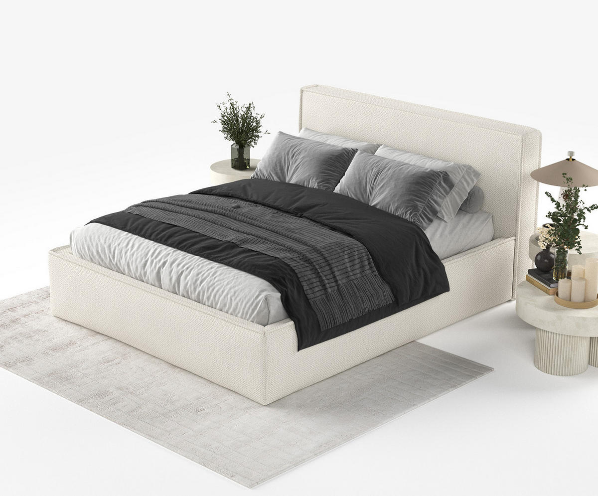POLSTERBETT Lounge Beige 160/200 cm im Chenille-Stoff - Beige/Schwarz, Holz/Holzwerkstoff (160/200cm) - Maison de Reve