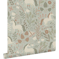 TAPETE Einhörner 53 cm x 10.05 m - Grün, Papier (53/0.1cm) - ESTAhome