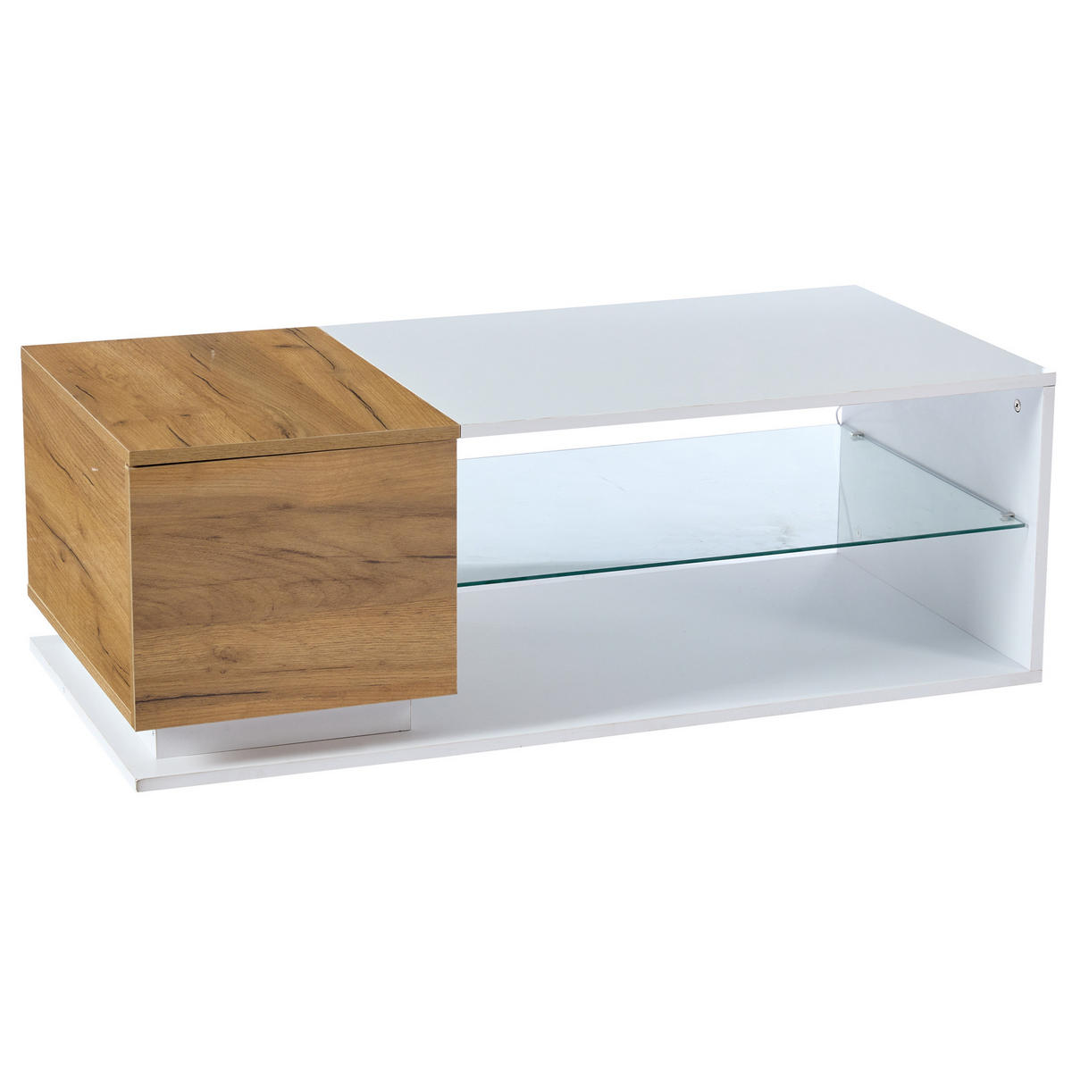 COUCHTISCH 105/50/36 cm in Weiß/Eicheoptik mit LED-Beleuchtung und Stauraum - Weiß, Holzwerkstoff (105/50/36cm) - Flora Grace