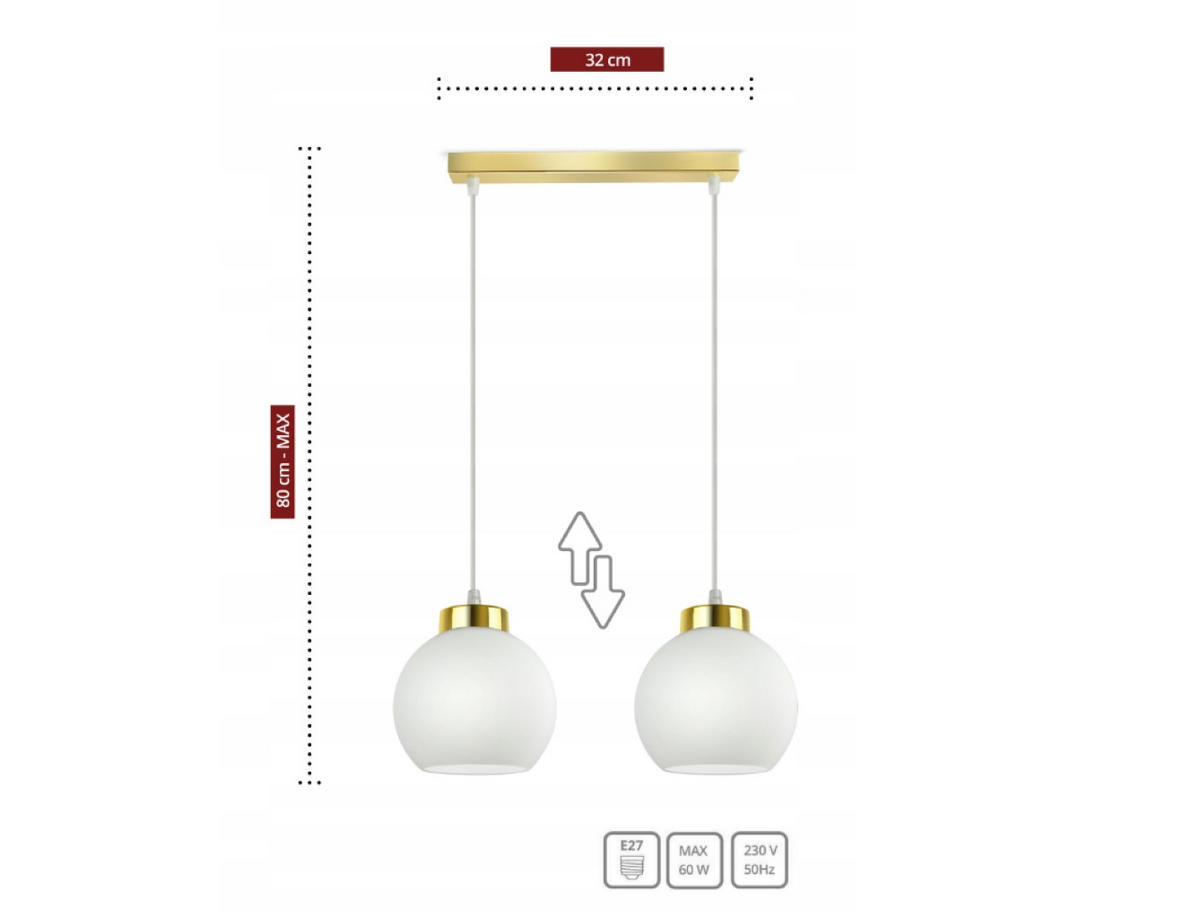 PENDELLEUCHTE GOLDGLAS - Goldfarben/Weiß, Glas/Metall (13/40/80cm) - kiki design