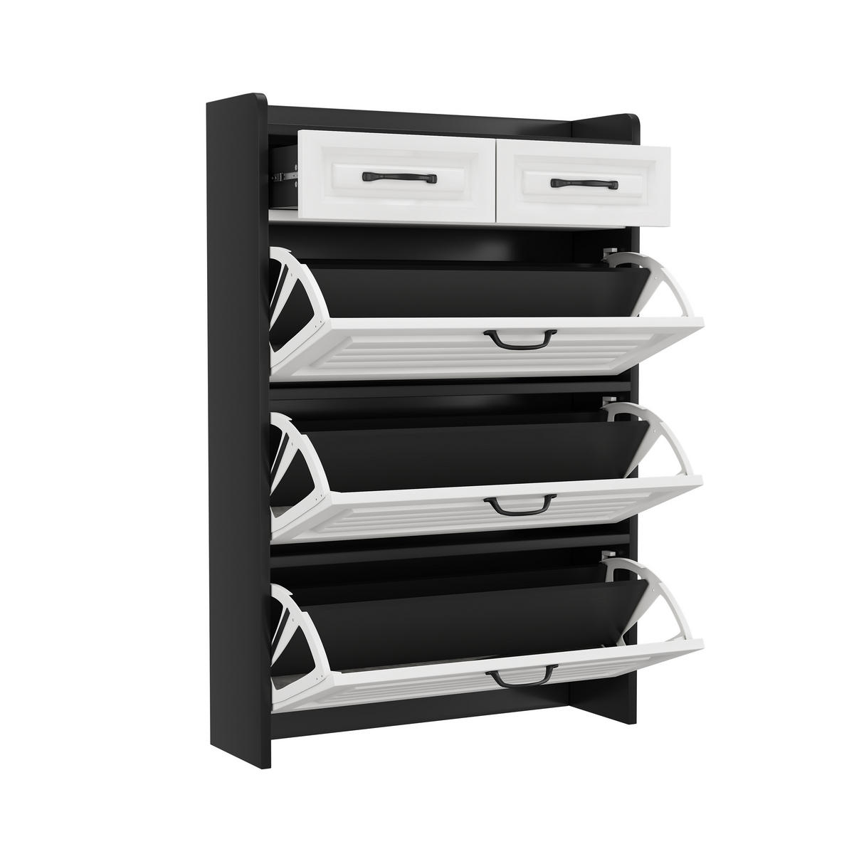 SCHUHSCHRANK aus Spanplatte 80x23,5x131cm in Weiß mit 3 Drehregalen & 2 Schubladen - Weiß, Holzwerkstoff (80/131/23.5cm) - Modfu