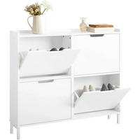 FSR100 Schuhkipper 4 Klappen Schuhschrank schmal Schuhkommode Schuhablage Weiß - Weiß, Holzwerkstoff/Metall (100/90/19cm)