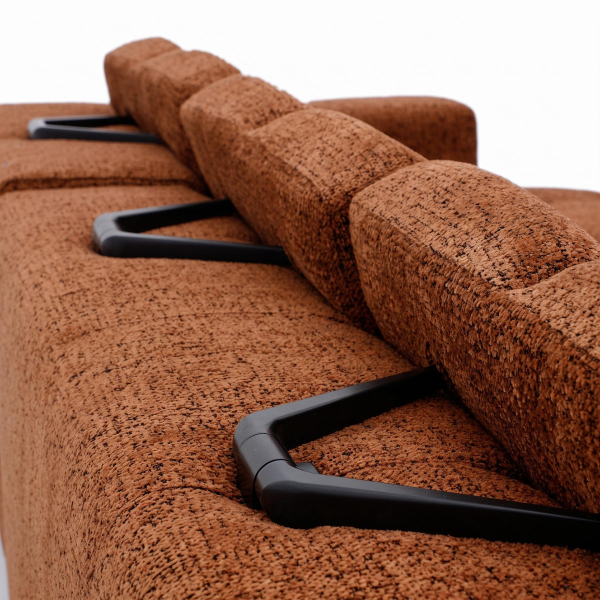 ECKSOFA TENDER Rechts mit Schlaffunktion und Verstellbare Kopfstützen, Chenille terrakotta - Terracotta/Schwarz, Holz/Kunststoff (176/315cm) - Muffo