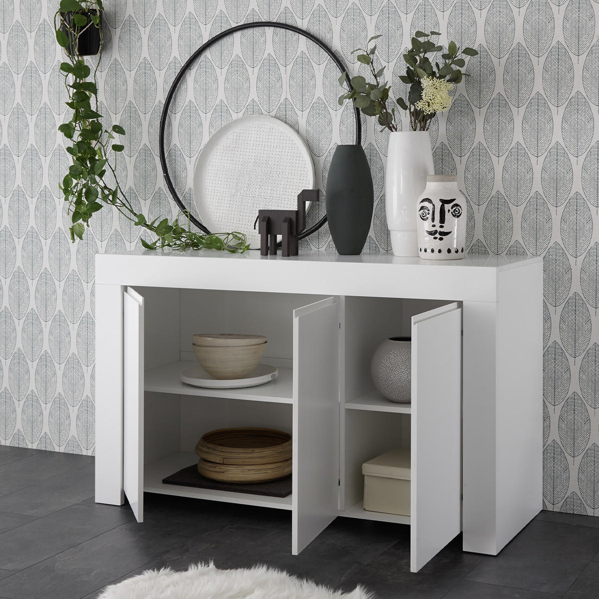SIDEBOARD mit 3 Türen L138 cm - Firenze - Weiß, Holzwerkstoff (42/81/138cm) - Calicosy