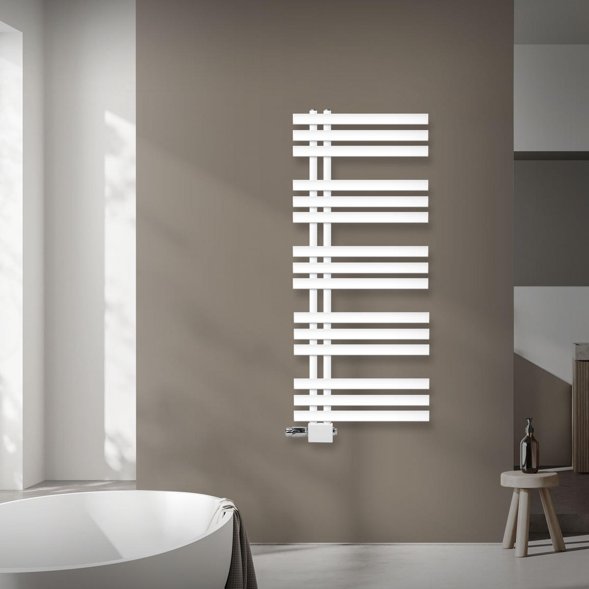 KOUPELNOVÝ radiátor Iron EM 500 × 1200 mm, bílý, s univerzálním ventilem - bílá, kov (50/120/3cm) - LuxeBath