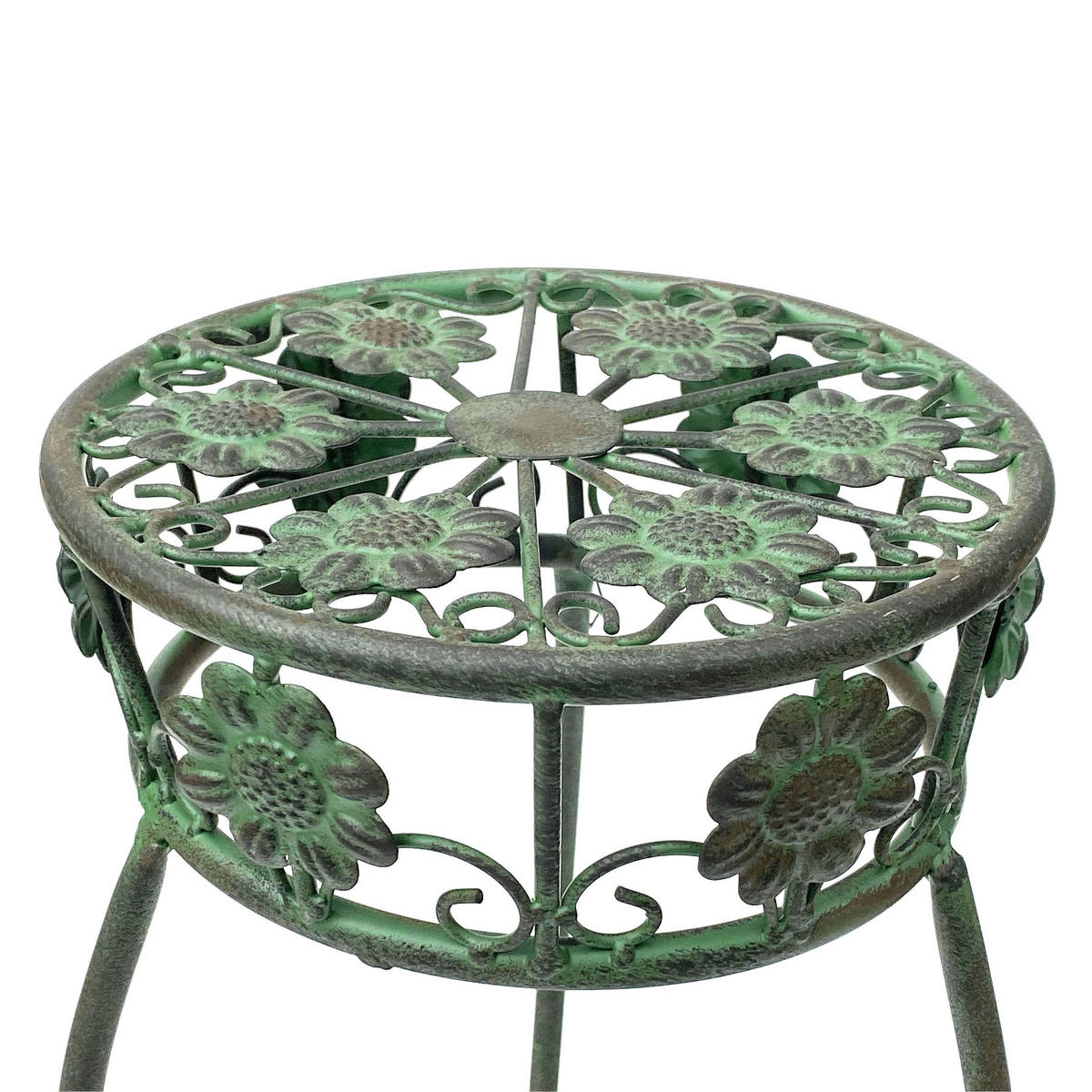 BLUMENHOCKER rund Metall Grün antik 26/26/50 cm - Grün, Metall (26/50/26cm) - DanDiBo