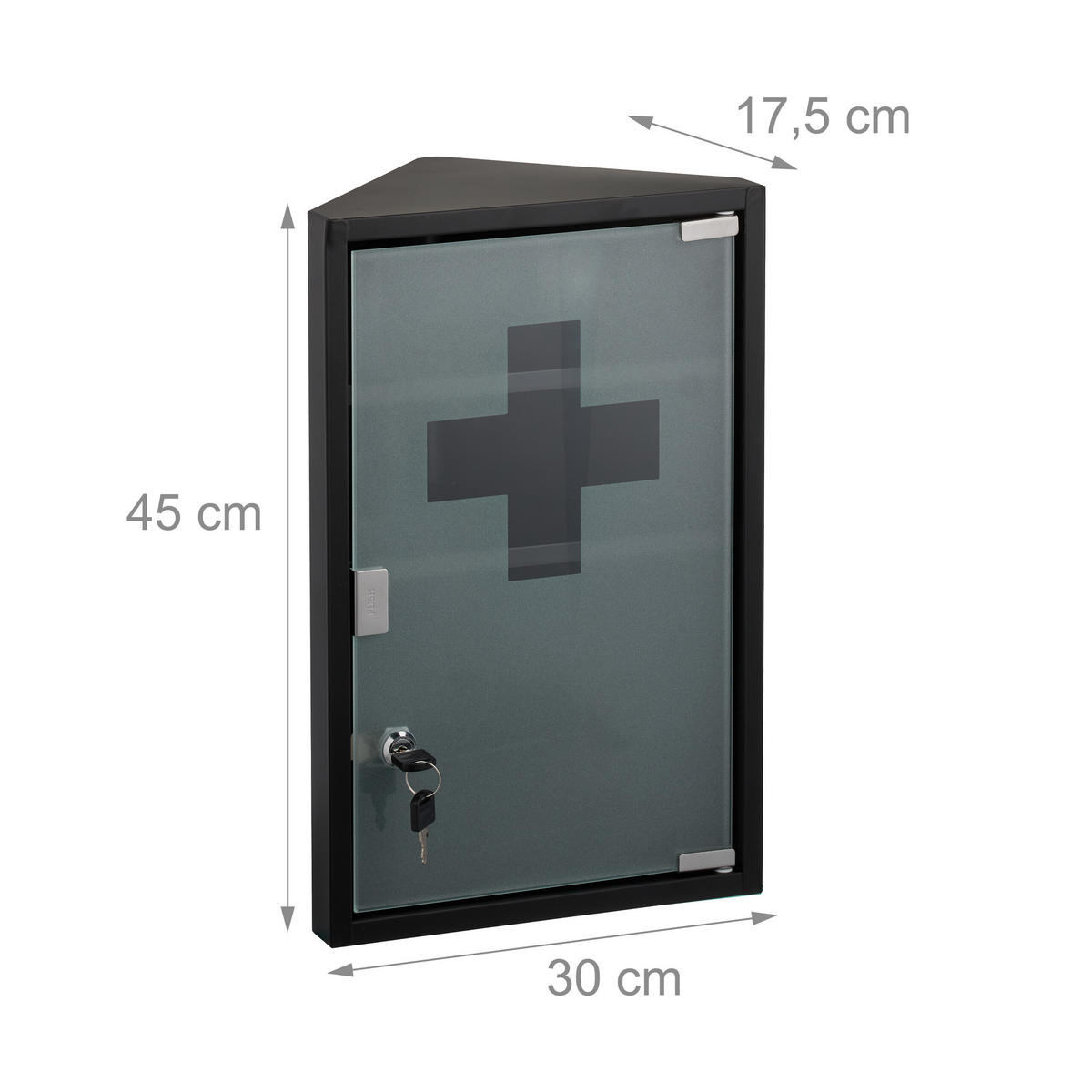 MEDIZINSCHRANK - Schwarz, Glas/Metall (30/45/17.5cm) - Relaxdays