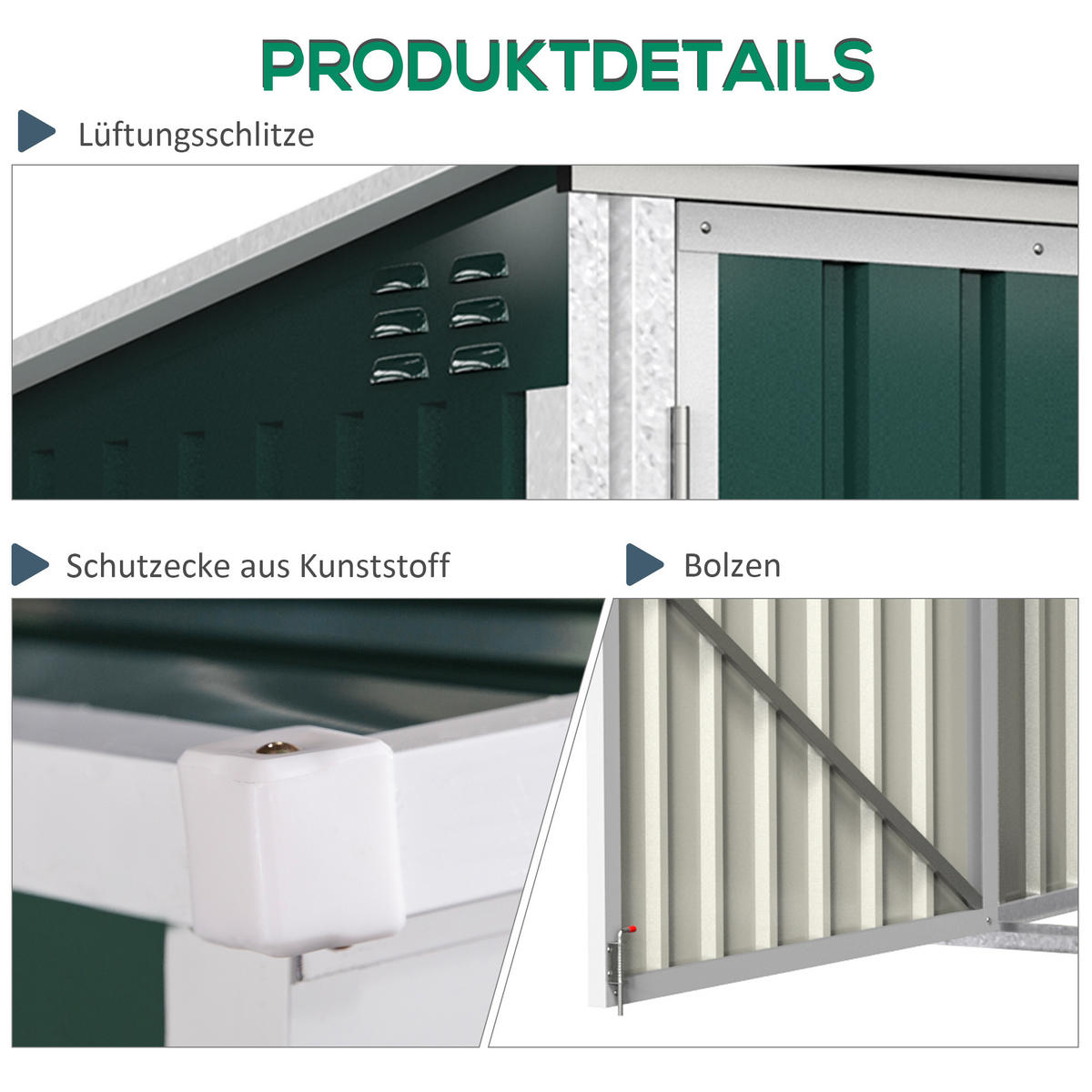 MÜLLTONNENBOX, abschließbar, für 2 Mülltonnen, Stahl, Grün - Grün, Metall (104.5/128.5/178.5cm) - Outsunny