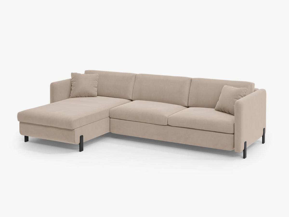 ECKSOFA ausklappbar links Gloria aus Samt beige 4 Sitzplätze - Beige, Textil (260/170cm) - Micadoni