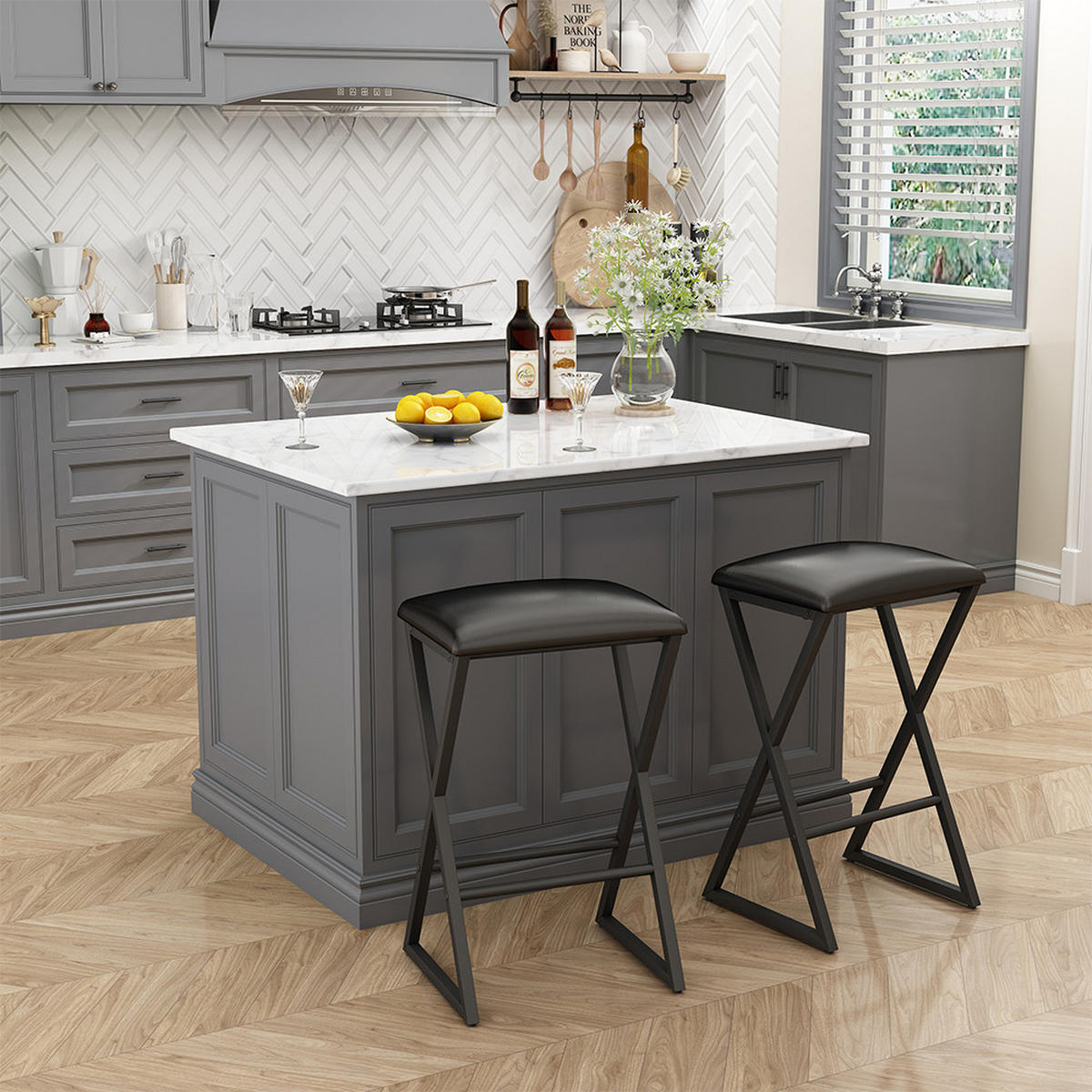 BARHOCKER Vault Schwarz 40 x 64 cm 2er Set - Schwarz, Metall (40/64/34cm) - Vicco