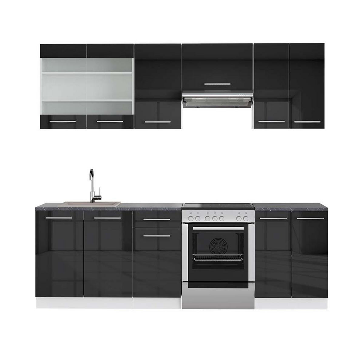 KÜCHENZEILE Fame-Line Anthrazit Hochglanz/Weiß 240 cm, AP Anthrazit - Anthrazit/Weiß, Holzwerkstoff (240/81.6/60cm) - Vicco