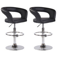 BARHOCKER 2er Set Lederlook schwarz - Chromfarben/Schwarz, Textil/Metall (58/82/47cm) - CLP