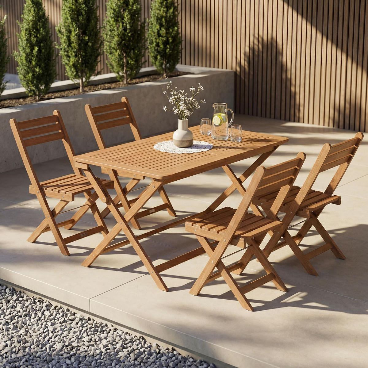 GARTENMÖBELSET Rimini 5-tlg 120x57,5 cm natur - Naturfarben, Holz - Juskys