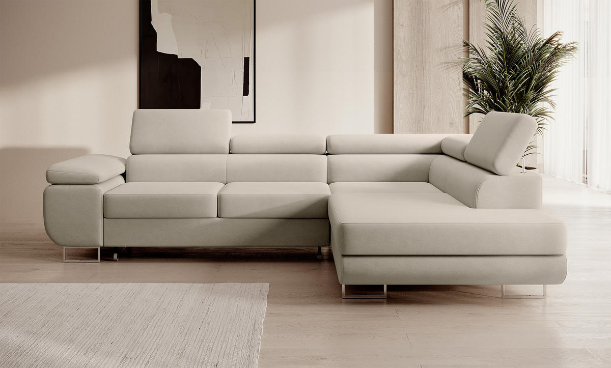ECKSOFA Stevil Graubeige Velours - Greige/Silberfarben, Textil/Metall (275/203cm) - Selsey