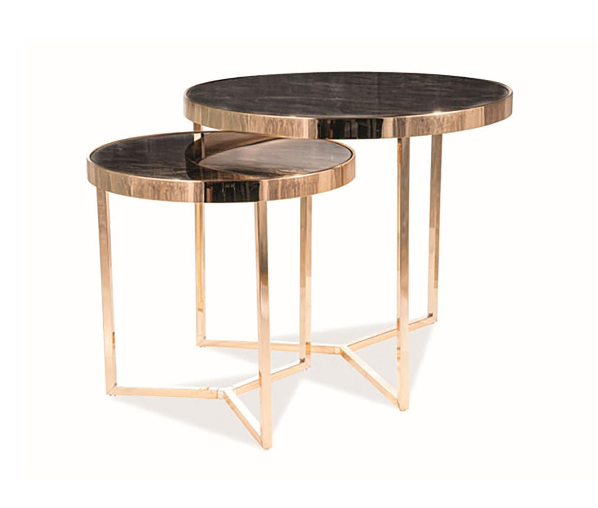 COUCHTISCH 2ER SET Delia gold / Marmor - Goldfarben/Schwarz, Glas/Holz (60/60/52cm) - Feldmann-Wohnen