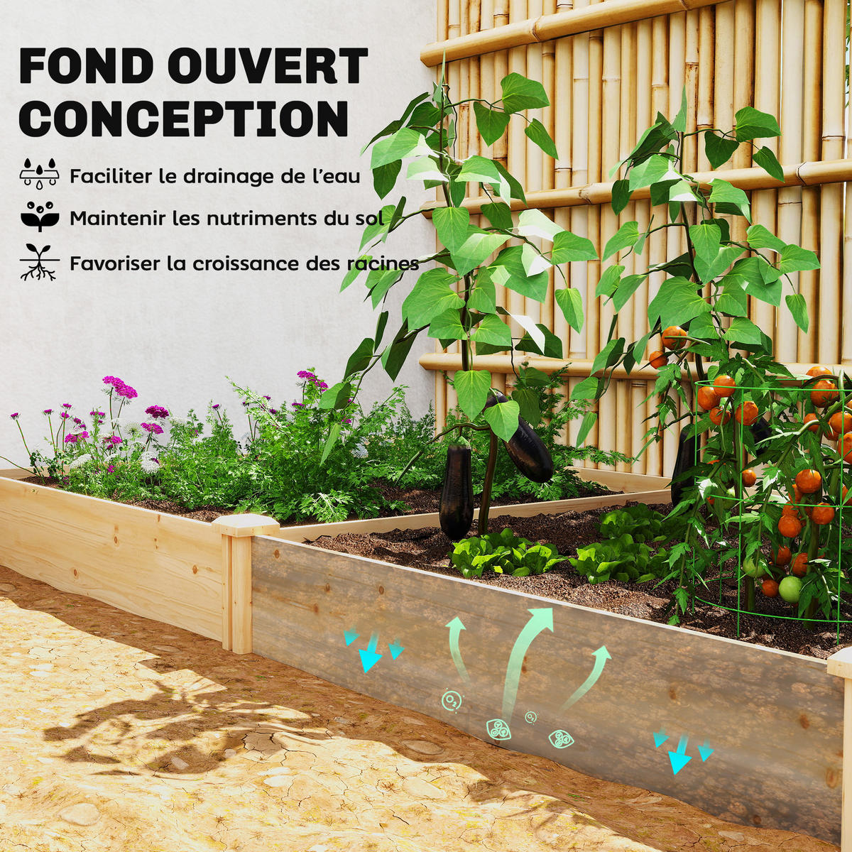HOCHBEET DE-12249 mit Separator, 235/121/26 cm Natur - Naturfarben, Holz (235/26/121cm) - ComfortXL
