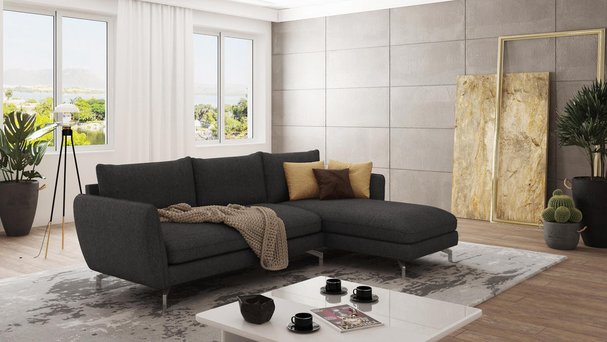ECKSOFA Elou Graphit Microfaser - Chromfarben/Graphitfarben, Holz/Textil (261/167cm) - S-Style Möbel