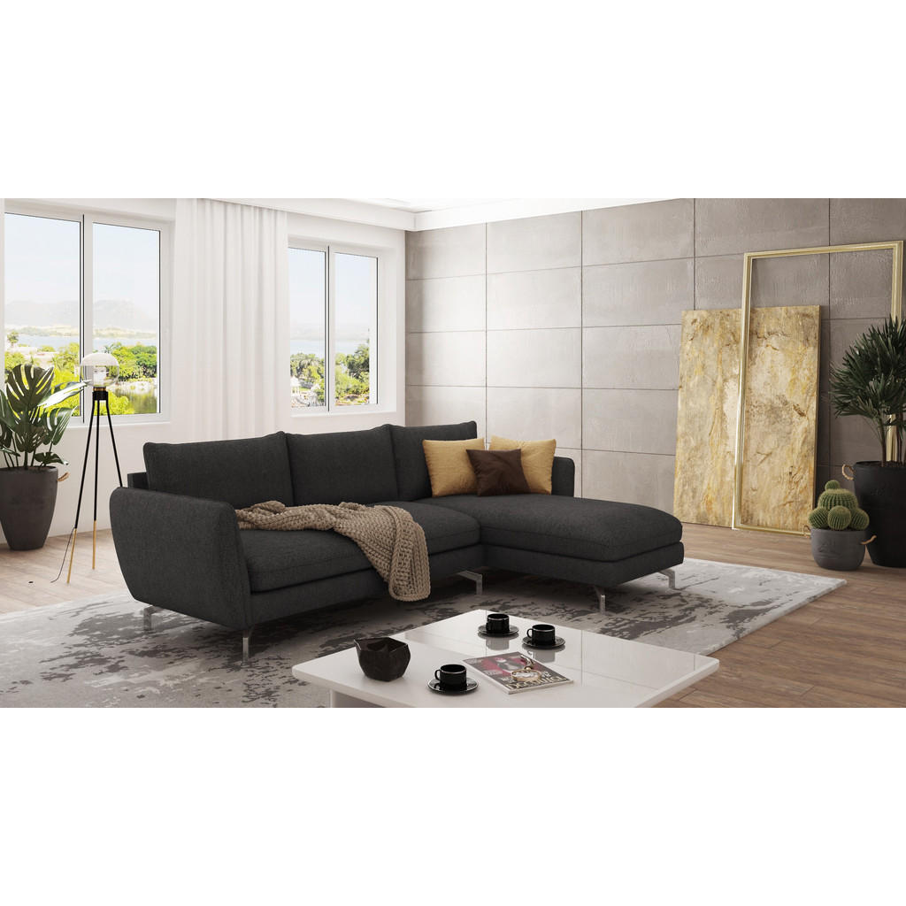 Thumbnail - S-Style Möbel Ecksofa, Graphit, Holz, Textil, Echtholz,Buche, Birke, 5-Sitzer, Füllung: Silikon,Schaumstoff, Eckteil, L-...