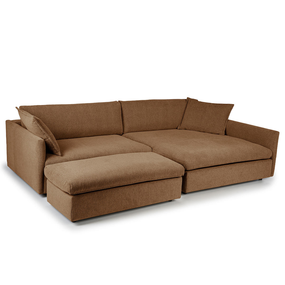 ECKSOFA mit Longchair - Schwarz/Haselnussfarben, Kunststoff/Textil (290/183cm) - home24